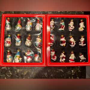 2 Sets Macy’s Holiday Lane Set of 12 Mini Glass Ornaments‎ 2.25” Santa & Snowman